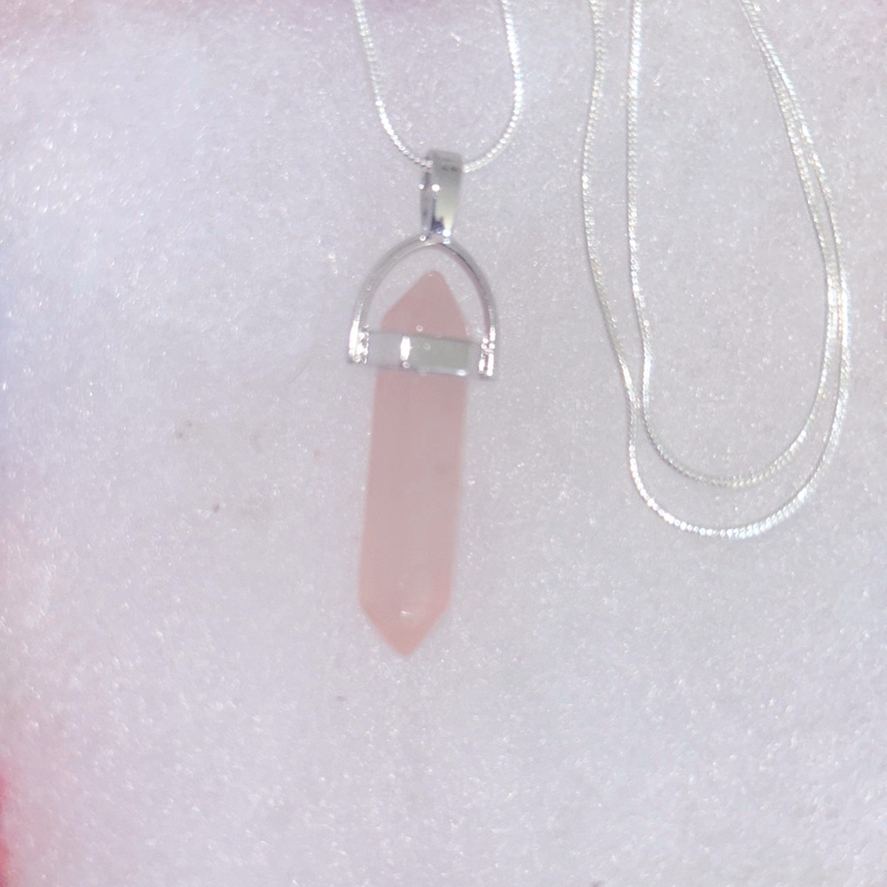 Boho hippie Rose Quartz Crystal Sterling Silver 24” Necklace